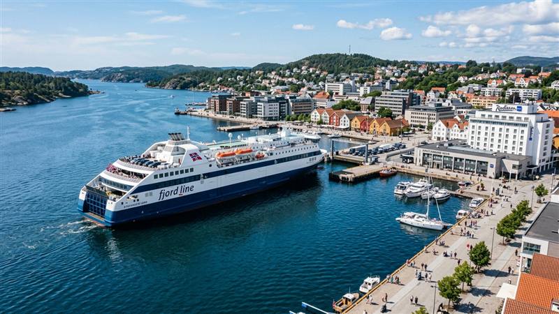 Color Line and Fjord Line Ferries arriving in Kristiansand harbour