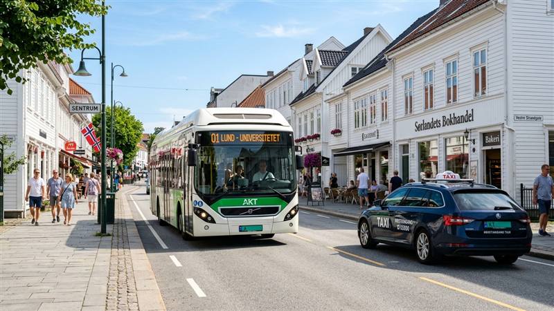 AKT city bus and taxi in downtown Kristiansand